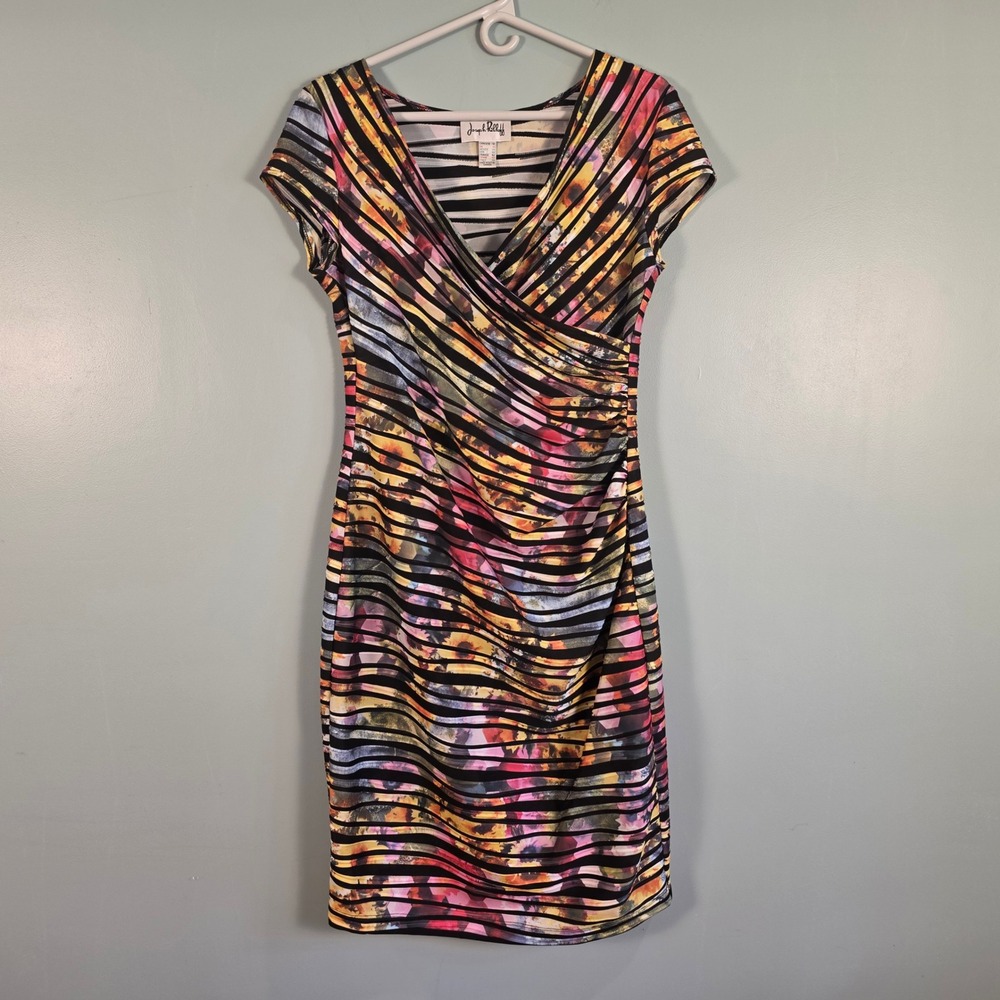 Joseph Ribkoff Floral Striped Ruched Sheath Dress Multi Color Size 12 161649